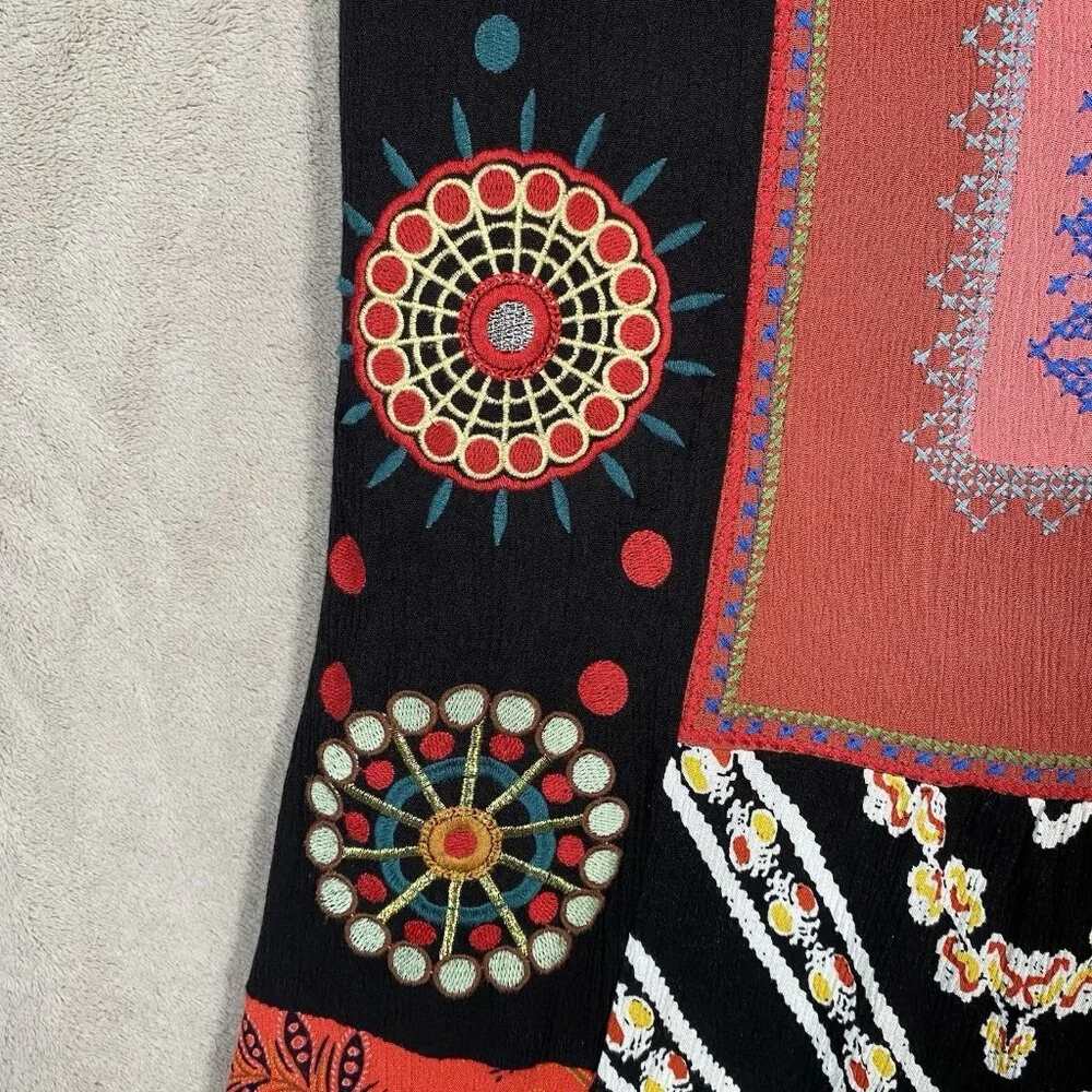 Desigual Creta Dress 38 Boho Embroidered Mixed Print Eclectic Ethnic Patchwork - Picture 9 of 16